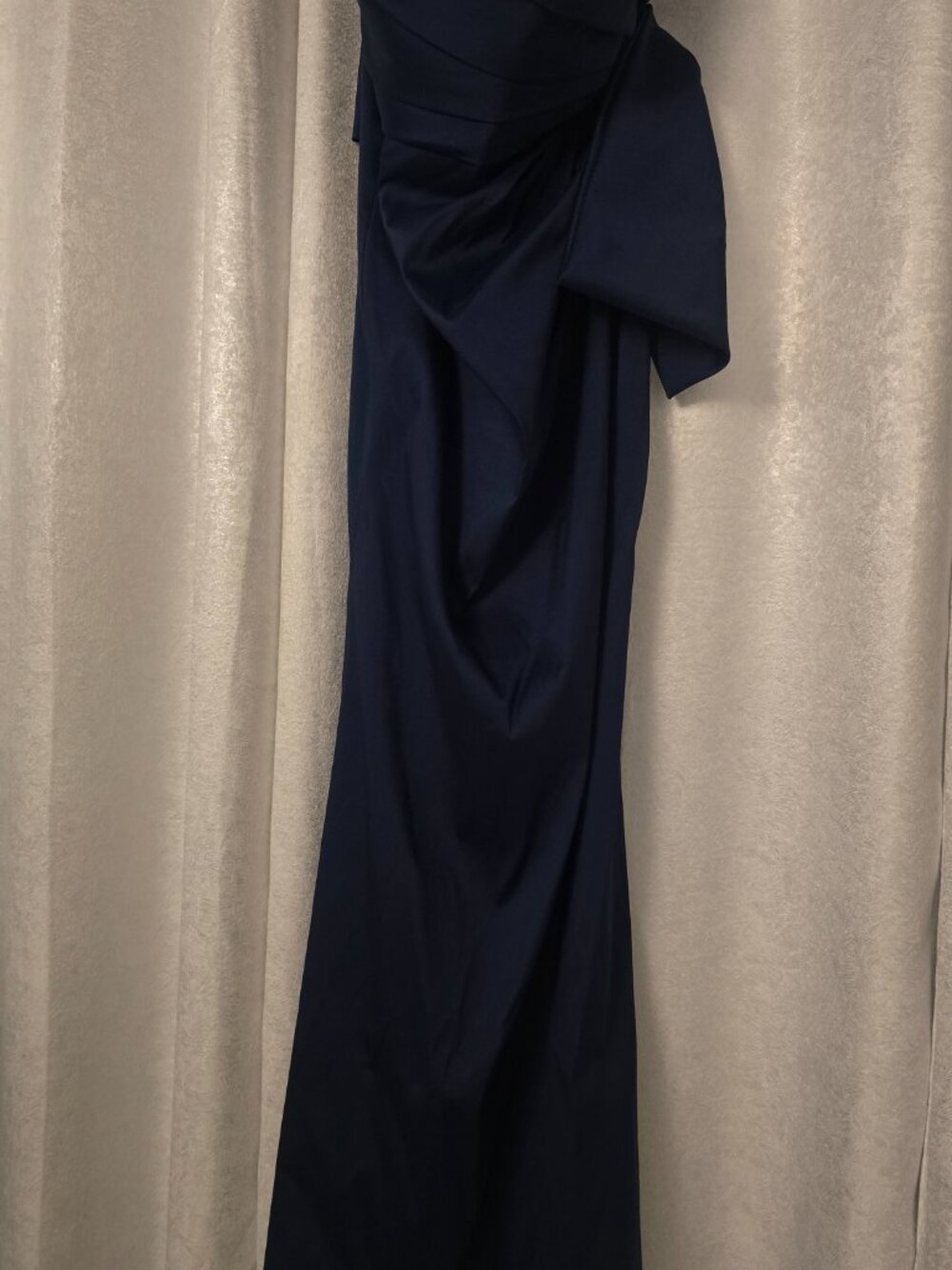Badgley Mischka Navy Blue Strapless Evening Gown Full Length Maxi Back Bow 12 - Picture 9 of 11